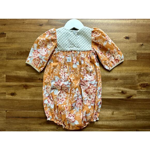 NWT Darling Mae Sybil Collection Orange Floral Bubble Short Sleeve Gingham 3T - Picture 4 of 8